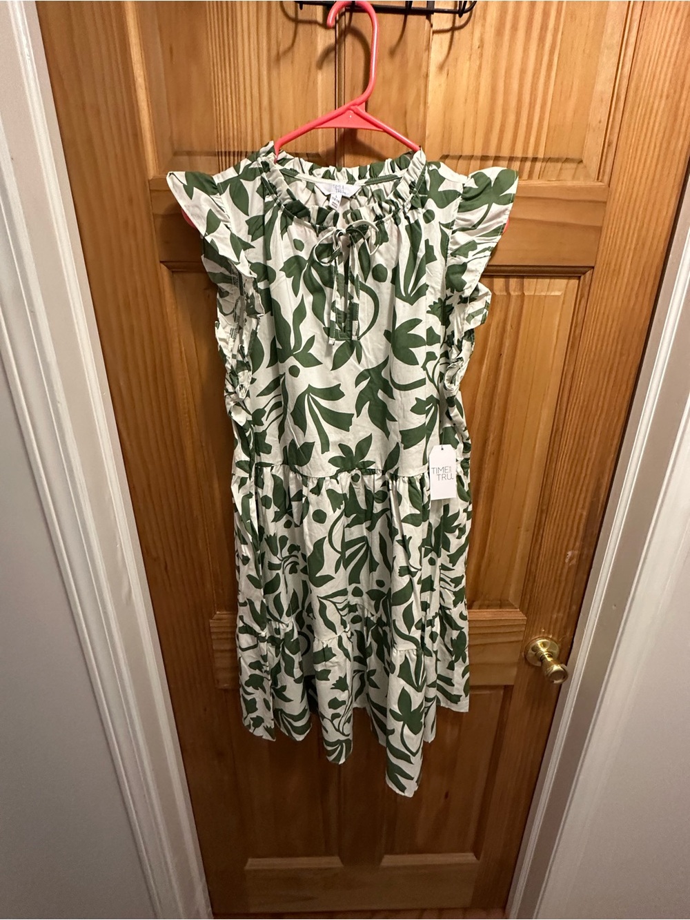 Time and Tru Green Floral Tiered Dress